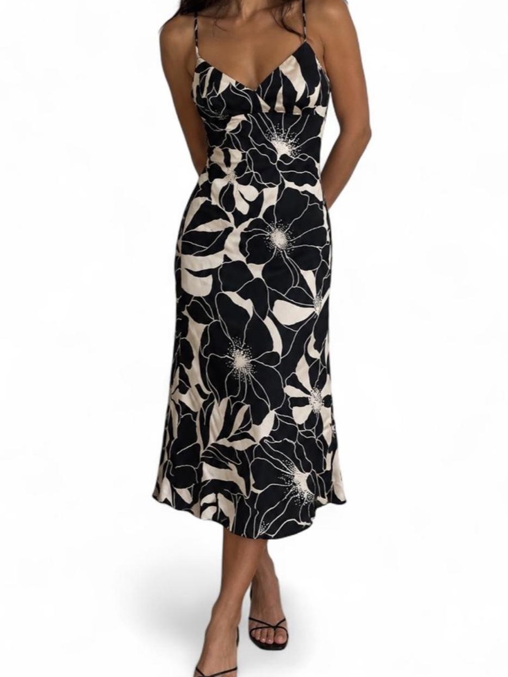 Y2K Black & White Floral Slip Midi Dress – Size L